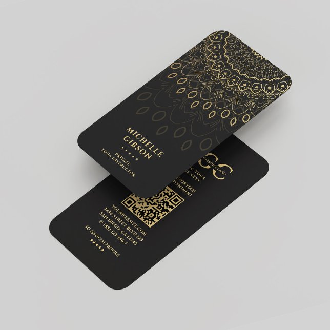 Modern Yoga Instructor Monogram Black Gold Mandala Business Card (Modern Yoga Instructor Monogram Black Gold Mandala Business Card
)