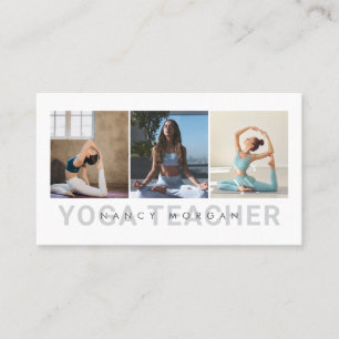 Modern Yoga Instructor Photo Collage Business Card