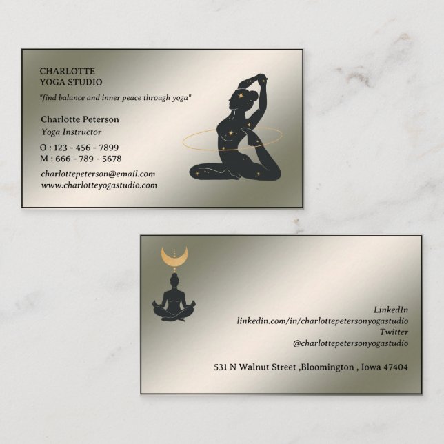 Modern Yoga Instructor Trainer Teacher Business Card (Front/Back)
