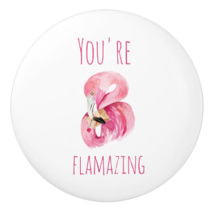 Modern You Are Flamazing Beauty Pink Flamingo Ceramic Knob