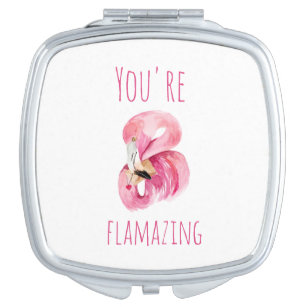 Modern You Are Flamazing Beauty Pink Flamingo Compact Mirror