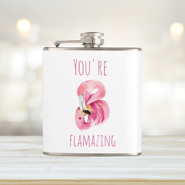 Modern You Are Flamazing Beauty Pink Flamingo Hip Flask (Creator Uploaded)
