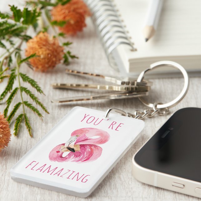 Modern You Are Flamazing Beauty Pink Flamingo Key Ring (Front Right)