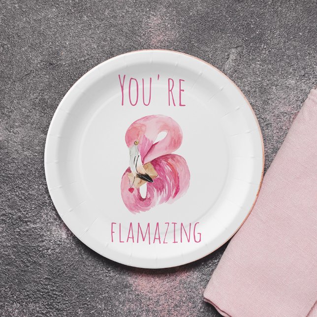 Modern You Are Flamazing Beauty Pink Flamingo Paper Plate (Creator Uploaded)