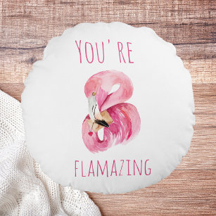 Modern You Are Flamazing Beauty Pink Flamingo Round Cushion