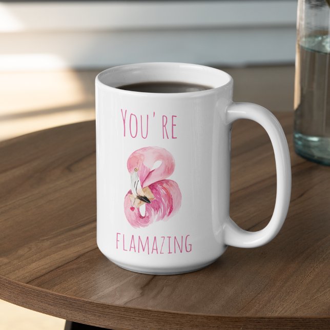 Modern You Are Flamazing Beauty Pink Flamingo Two-Tone Coffee Mug (Creator Uploaded)
