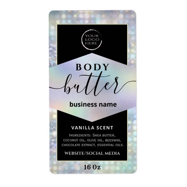 Modern your logo holographic script body butter  l (Front)