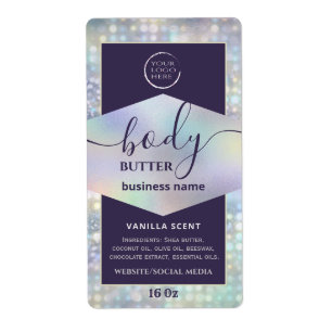 Modern your logo holographic script body butter  l