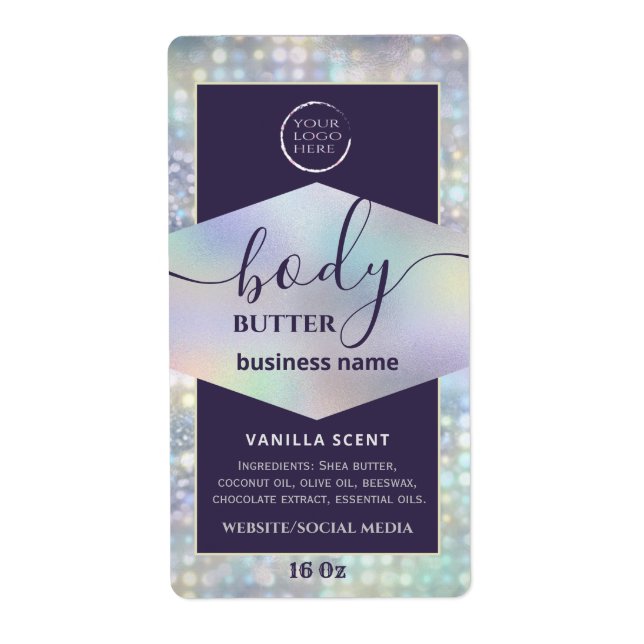 Modern your logo holographic script body butter  l (Front)