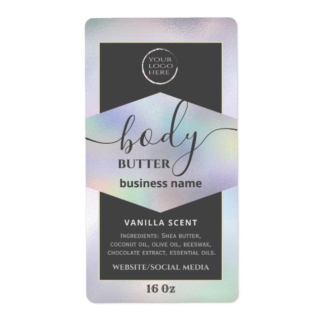 Modern your logo holographic script body butter  l (Front)