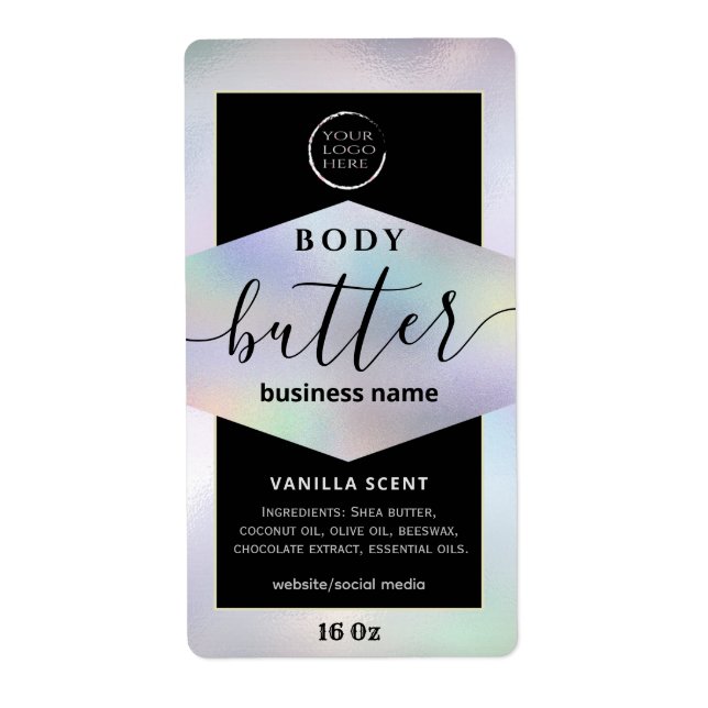Modern your logo holographic script body butter  l (Front)