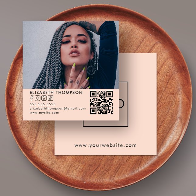 Modern Your Logo QR Code Trendy Social Media Photo Square Business Card (Creator Uploaded)