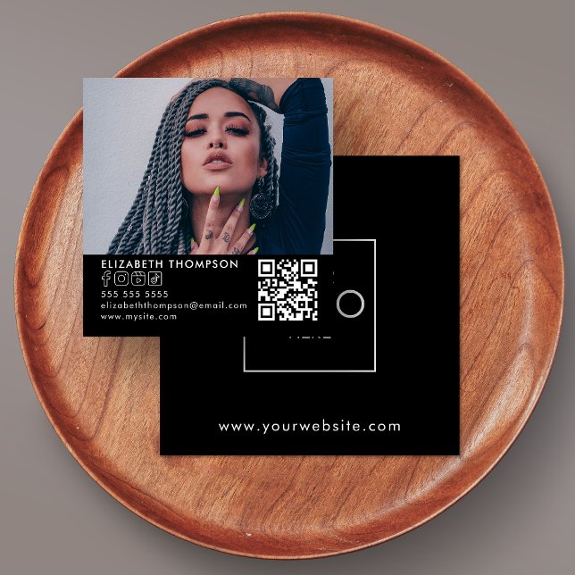 Modern Your Logo QR Code Trendy Social Media Photo Square Business Card (Creator Uploaded)