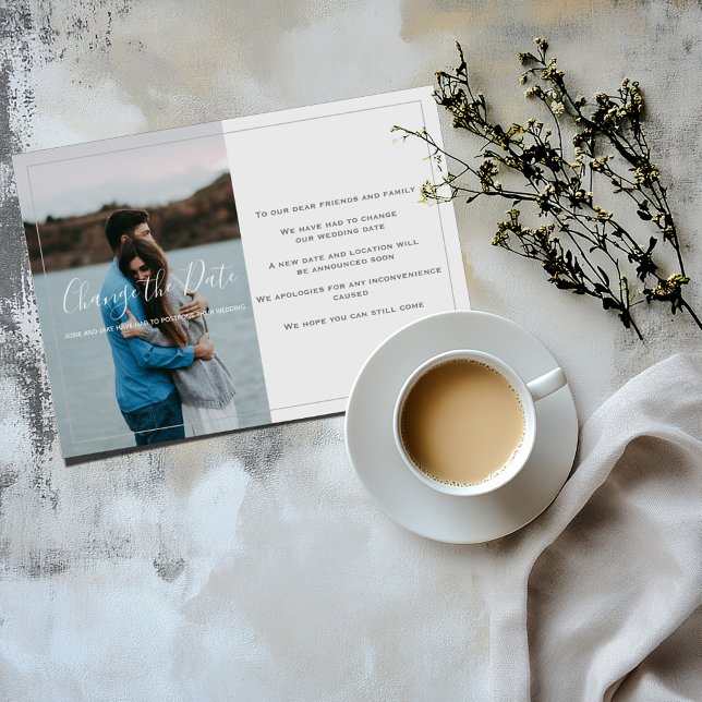 Modern your photo, change the date card (Photo "Change the Date" card with a modern thin frame and message)