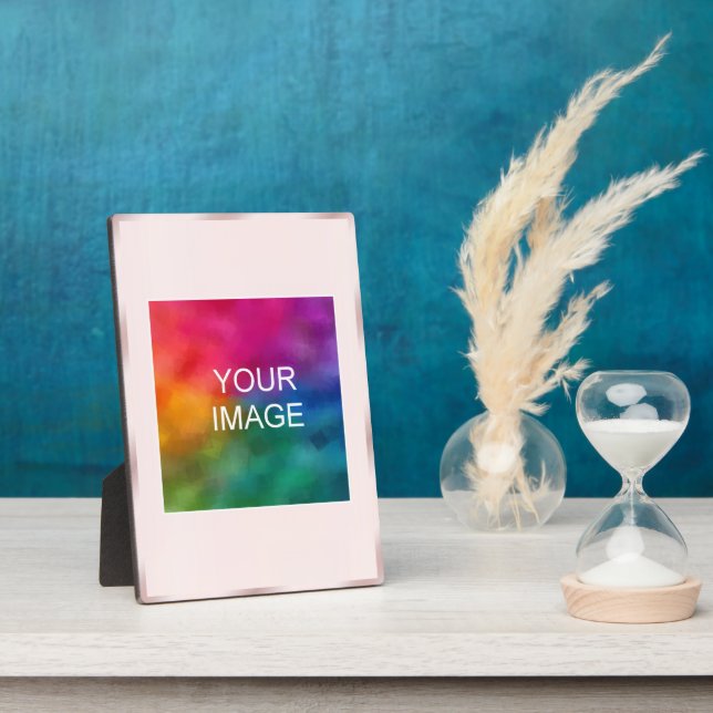 Modern Your Photo or Logo Rose Gold Easel Elegant Plaque (Side)