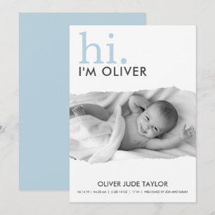 Modern Your Photo Torn Paper Birth Announcement