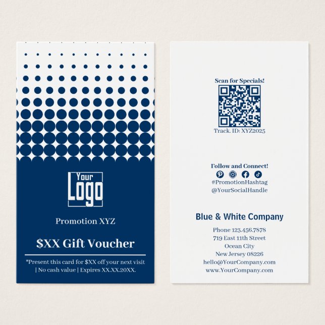 Modern Your Promotion Blue White Gift Voucher Card (Front & Back)