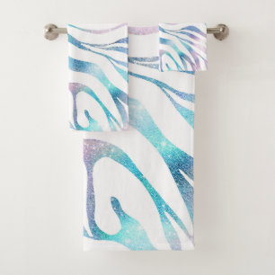 Modern Zebra Print Glam Blue Purple Glitter  Bath Towel Set