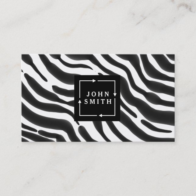 Modern Zebra Stripes Black and White Cool Abstract Business Card (Front)