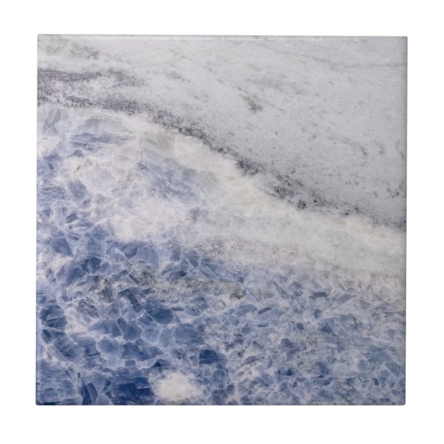Modern Zen Blue Calcite Quartz Crystal Print Ceramic Tile (Front)