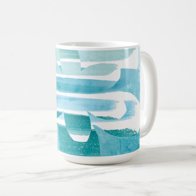 Modern Zen Blue Mug – Calm Abstract Art Design (Front Right)