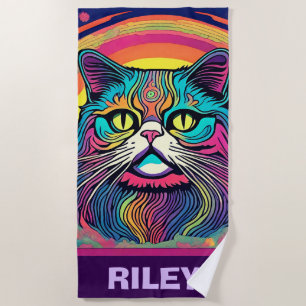 Modern Zen Cat  Beach Towel