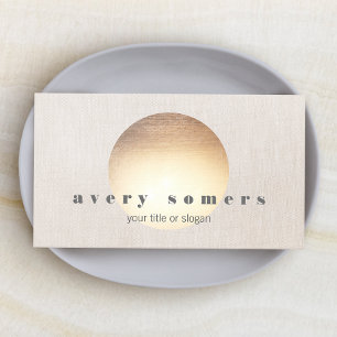 Modern Zen Gold Circle Beige Linen Business Card