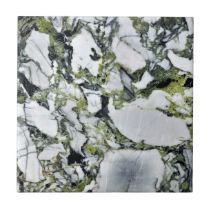 Modern Zen Green Gemstone White Quartz and Onyx Ceramic Tile