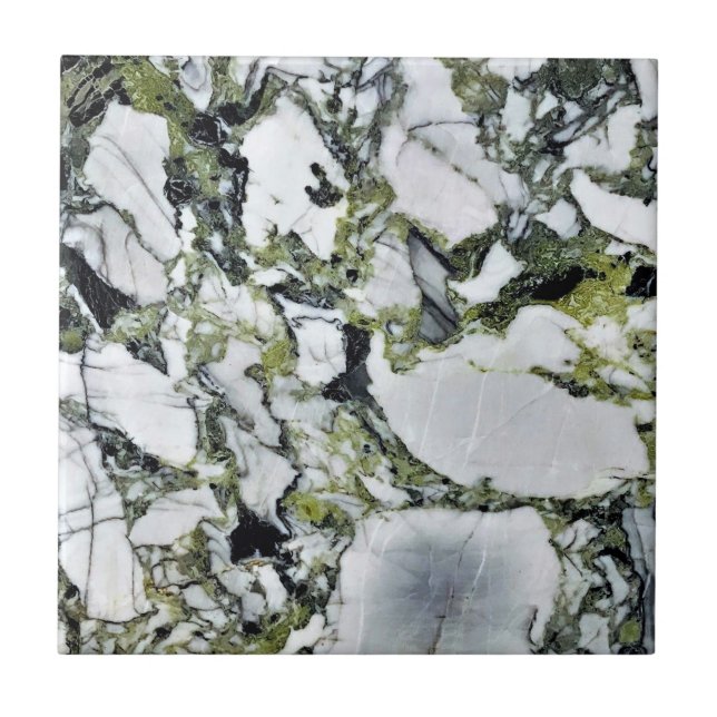 Modern Zen Green Gemstone White Quartz and Onyx Ceramic Tile (Front)