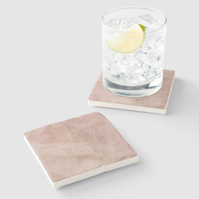 Modern Zen Pink Rose Quartz Marble Print Stone Coaster (Side)