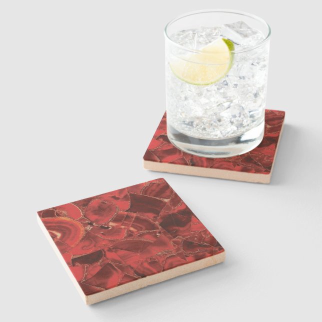 Modern Zen Red Carnelian Ruby Marble Print Stone Coaster (Side)