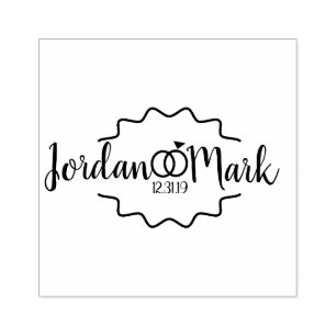 Modern Zig Wedding Rings Initial Save the Dates Rubber Stamp