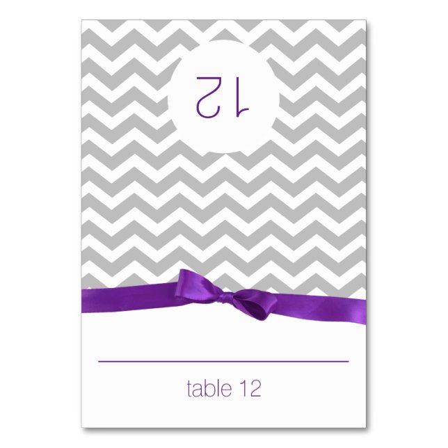 Modern Zig Zag and Lavender Bow Seating Card (Front)
