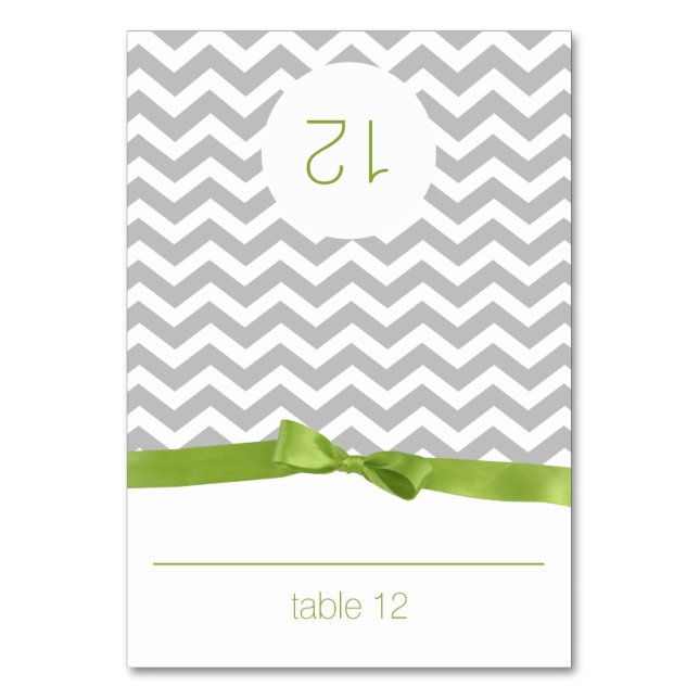 Modern Zig Zag and Lime Green Bow Seating Card (Front)