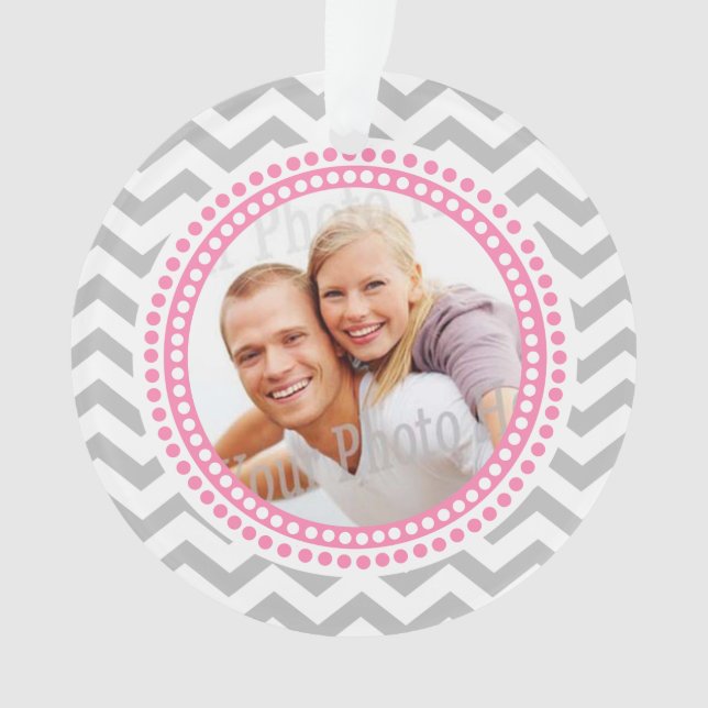 Modern Zigzag and Pink Dots Photo Ornament (Front)