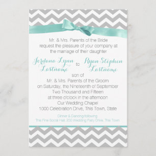 Modern Zigzag Aqua and Bow Invitation