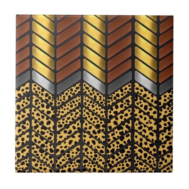 Modern Zigzag Chevron Cheetah Animal Print Ceramic Tile (Front)
