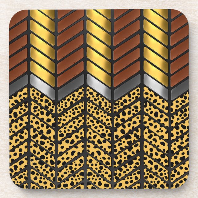 Modern Zigzag Chevron Cheetah Animal Print Coaster (Front)