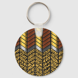 Modern Zigzag Chevron Cheetah Animal Print Key Ring