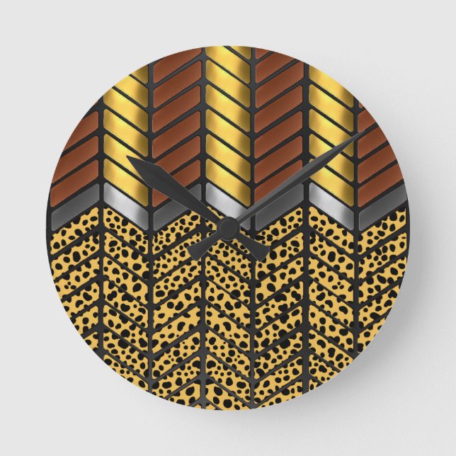 Modern Zigzag Chevron Cheetah Animal Print Round Clock (Front)