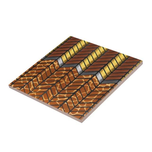 Modern Zigzag Chevron Giraffe Animal Print Ceramic Tile (Side)