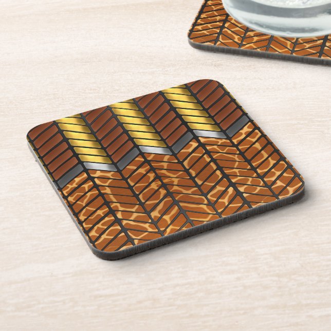 Modern Zigzag Chevron Giraffe Animal Print Coaster (Left Side)