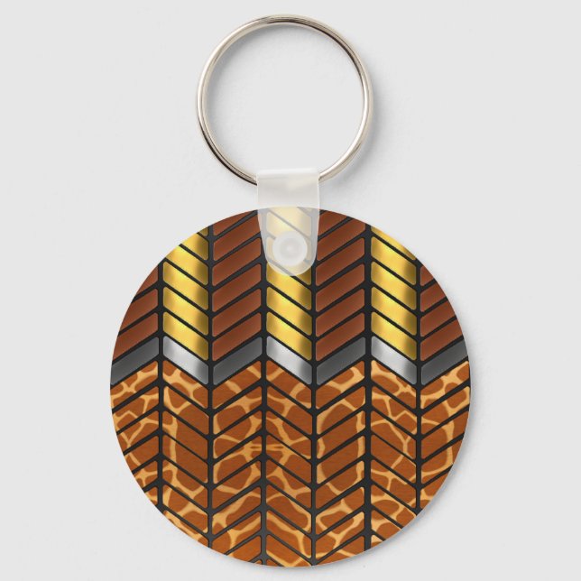 Modern Zigzag Chevron Giraffe Animal Print Key Ring (Front)