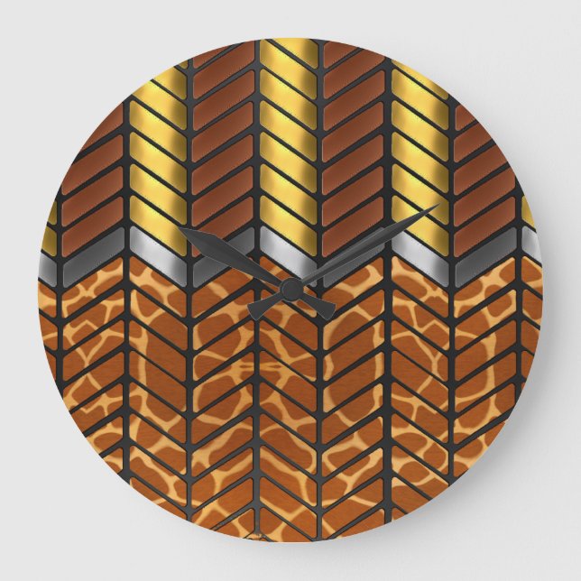 Modern Zigzag Chevron Giraffe Animal Print Large Clock (Front)