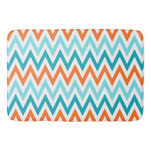 Modern ZigZag Chevron Orange Aqua Blue Pattern Bath Mat