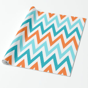 Modern ZigZag Chevron Orange Aqua Blue Pattern Wrapping Paper