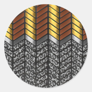 Modern Zigzag Chevron Snow Leopard Animal Print Classic Round Sticker
