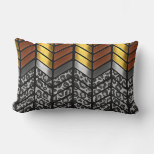 Modern Zigzag Chevron Snow Leopard Animal Print Lumbar Cushion