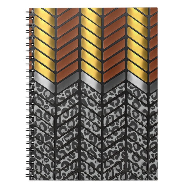 Modern Zigzag Chevron Snow Leopard Animal Print Notebook (Front)