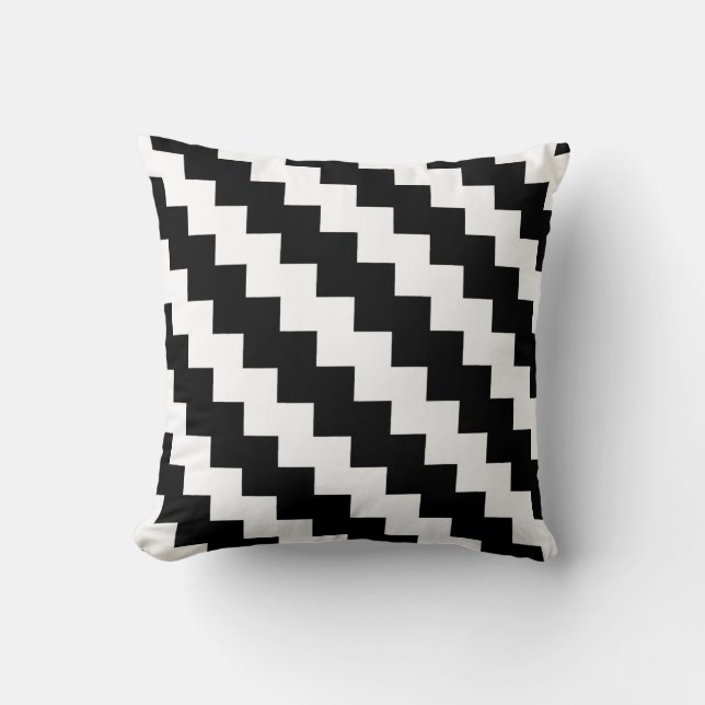 Modern Zigzag in Black and White Cushion (Front)